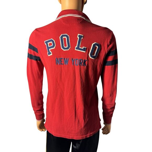Polo Ralph Lauren Shirt Red New York Embroidered Logo Mens Medium Long Sleeve - Picture 5 of 10